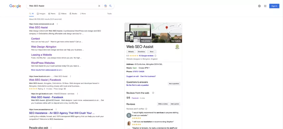 Google Business Profile Page